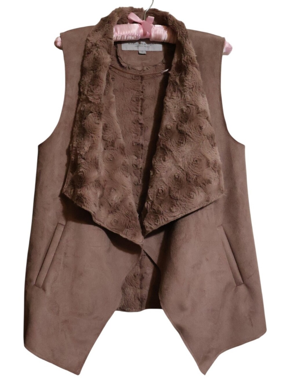 Marc New York Faux Suede & Rosette Faux Fur Draped Vest Size Medium - Cozy Fall